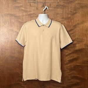 Ben Sherman Honeycomb Weave Tipped Polo Shirt Mens L Tan Knit Short Sleeve Knit